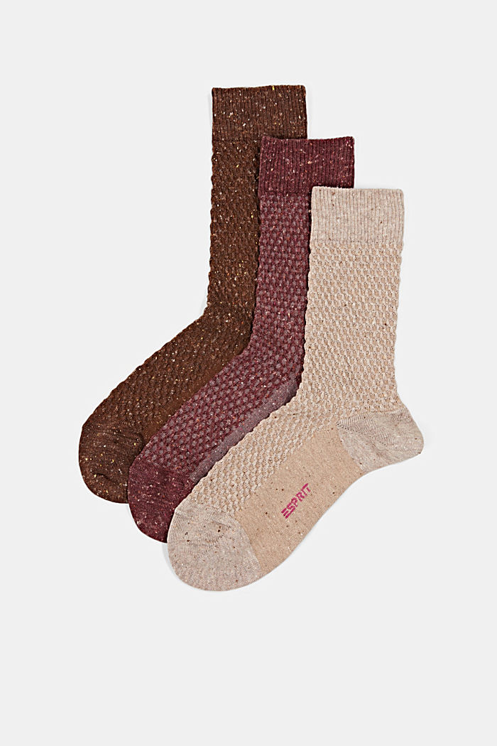 Con seda: pack de 3 pares de calcetines con textura, BROWN/BEIGE, overview