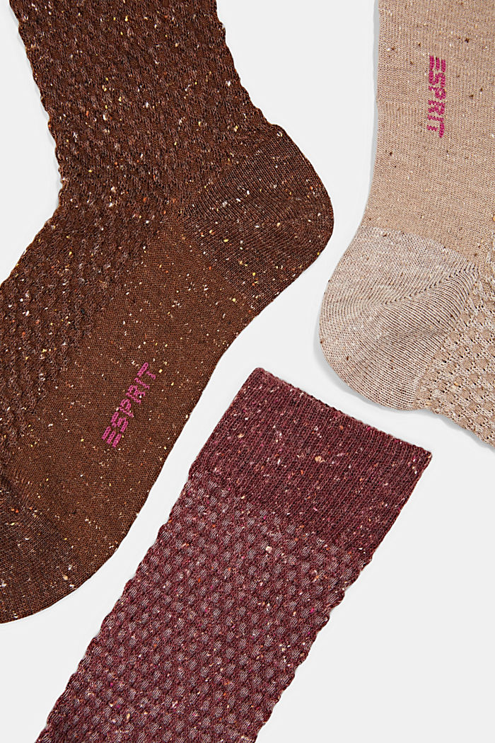 À teneur en soie : le lot de 3 paires de chaussettes texturées, BROWN/BEIGE, detail image number 1