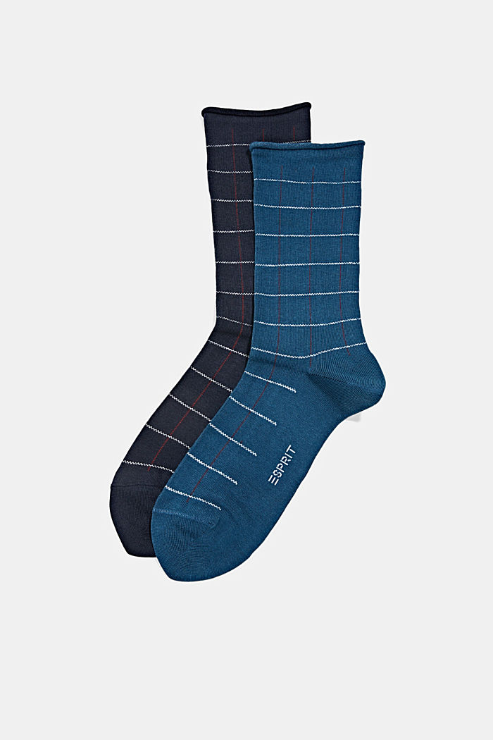 Pack de dos pares de calcetines con diseño a cuadros, mezcla de algodón ecológico, NAVY/BLUE, overview