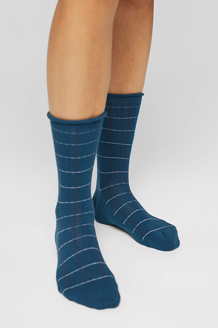 Pack de dos pares de calcetines con diseño a cuadros, mezcla de algodón ecológico, NAVY/BLUE, detail image number 2