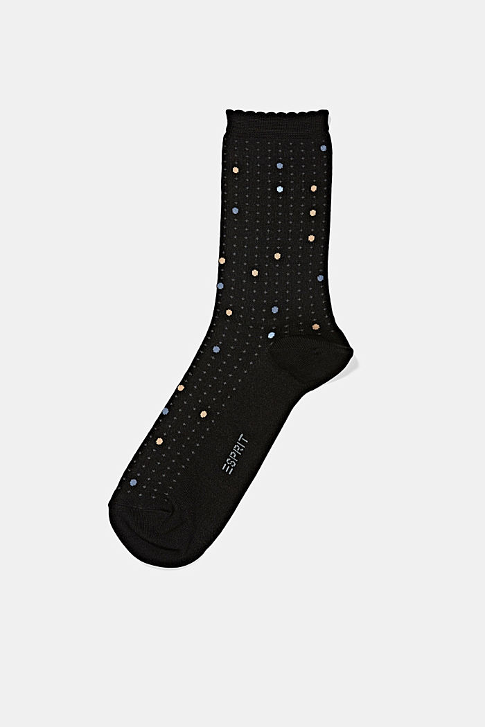 Cotton blend socks with scalloped edges, BLACK, detail image number 0
