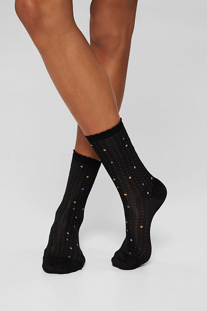 Ponožky s mušličkovými okraji, ze směsi s bavlnou, BLACK, overview