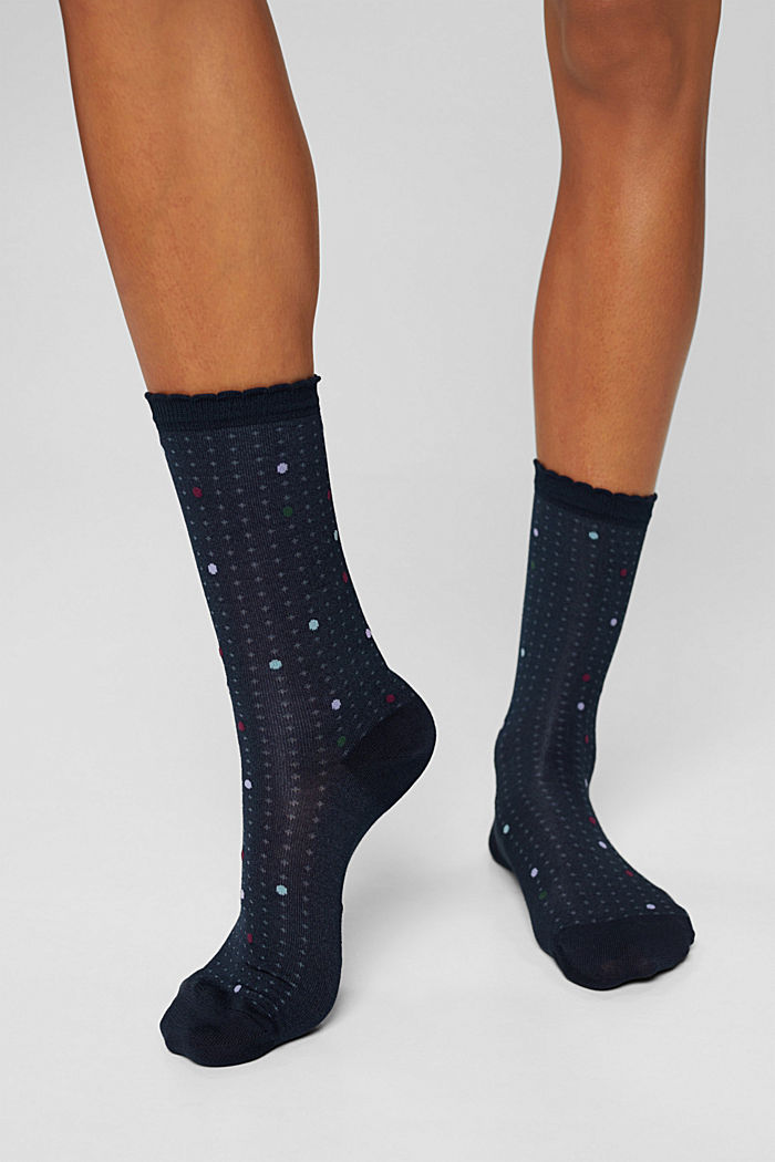 Ponožky s mušličkovými okraji, ze směsi s bavlnou, MARINE, detail image number 2