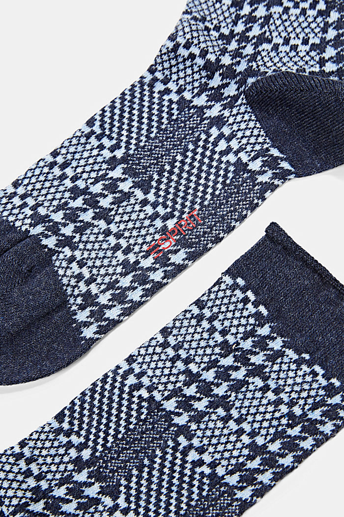 À teneur en laine : Chaussettes à motifs en coton mélangé, NAVY MELANGE, detail image number 1