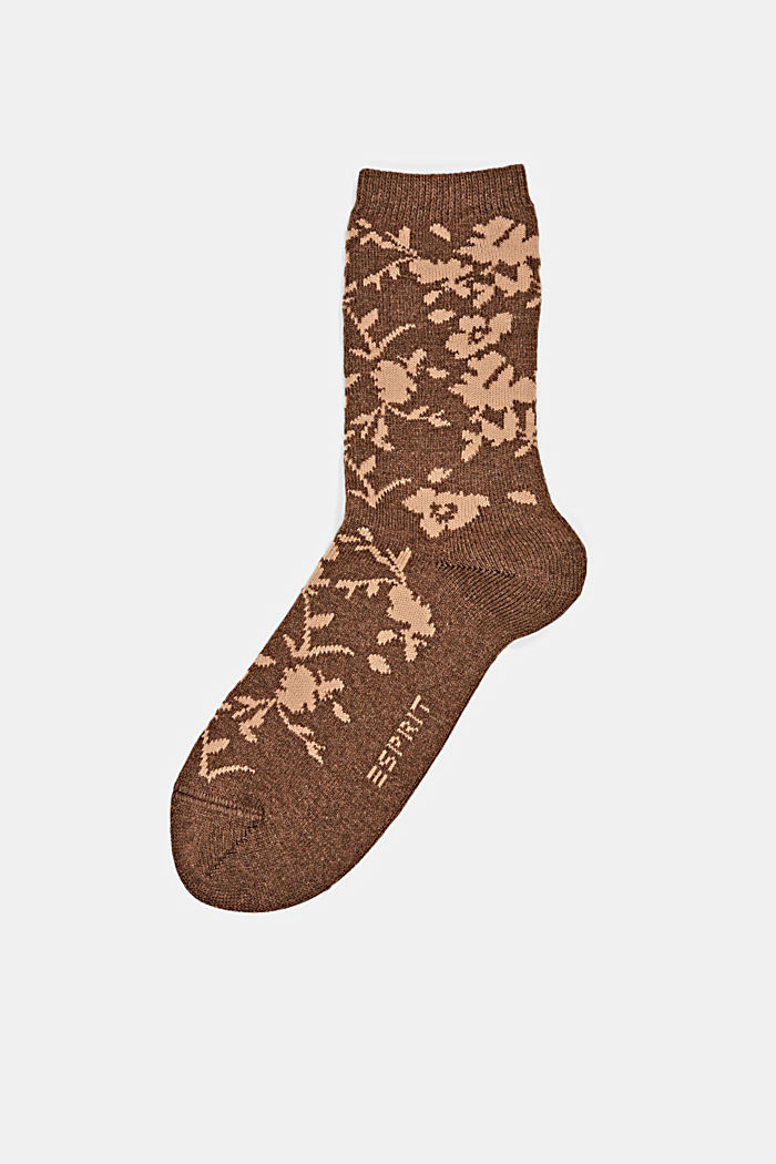 À teneur en laine et cachemire : chaussettes à motif, CHESTNUT, detail image number 0