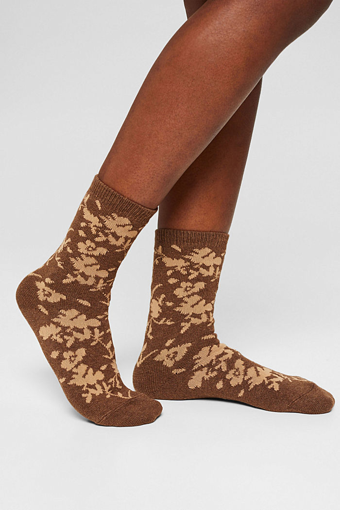 Wool/cashmere blend: patterned socks, CHESTNUT, detail image number 2