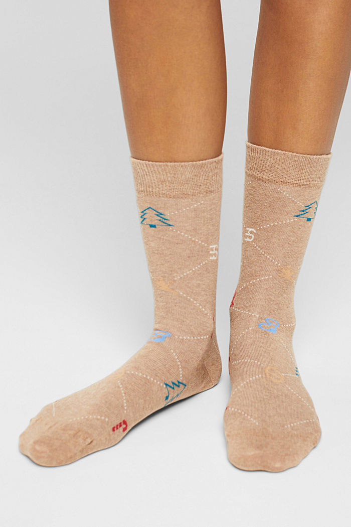 Pack de dos pares de calcetines con motivo, mezcla de algodón ecológico, ANTHRACITE/BEIGE, detail image number 2