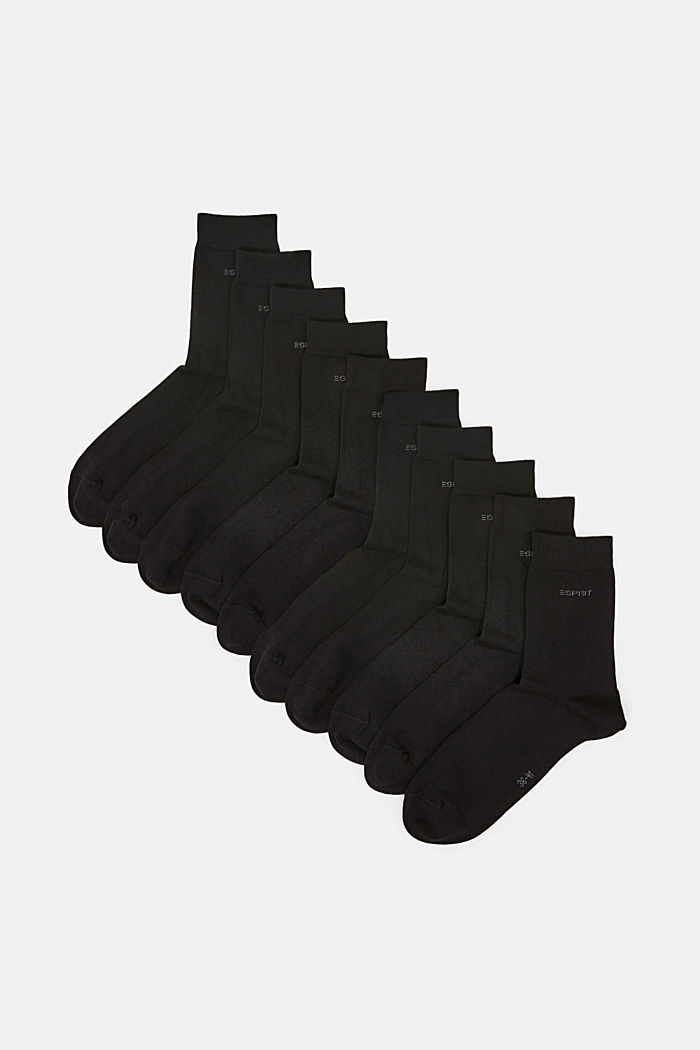 Pack of 10 plain socks, organic cotton, BLACK, overview
