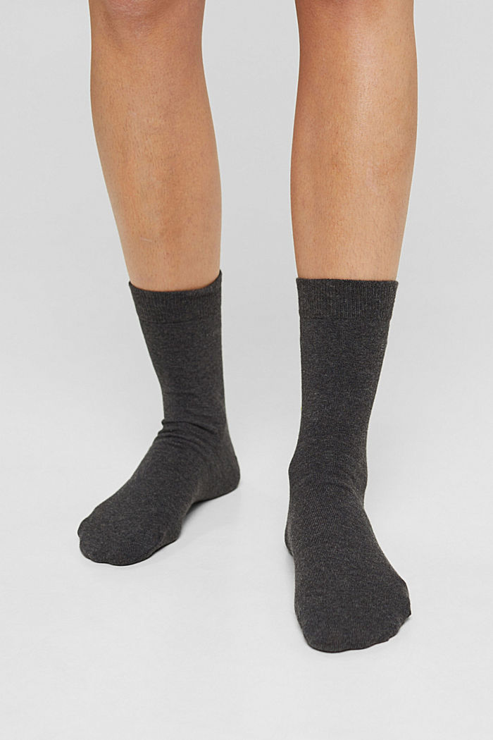 Pakke med 10 par ensfarvede sokker, økologisk bomuld, ANTHRACITE MELANGE, detail image number 2