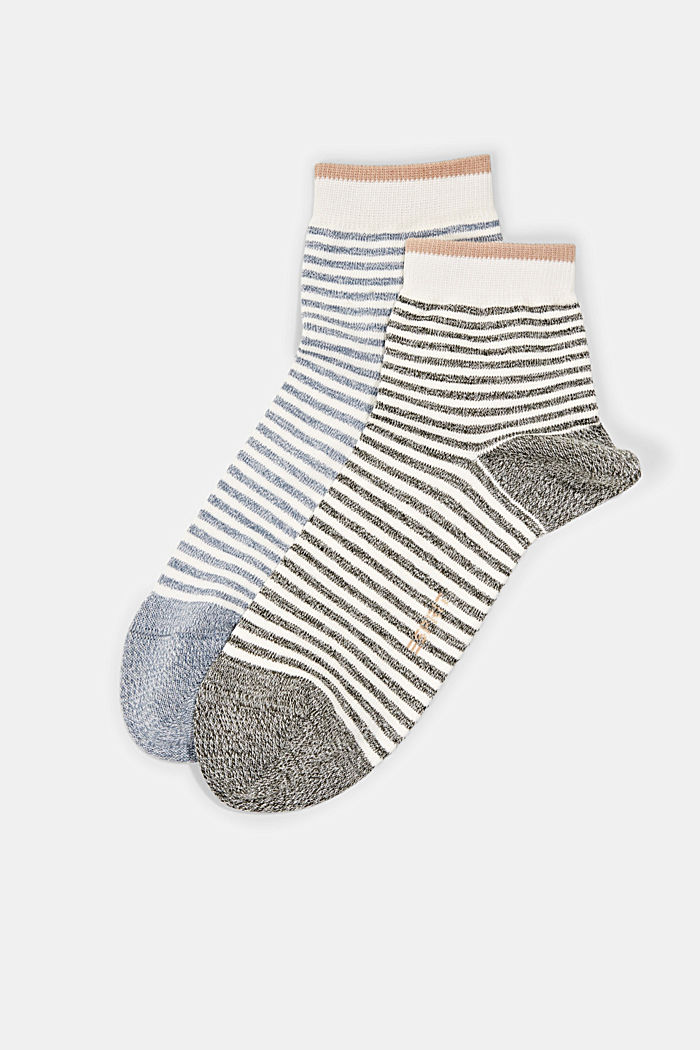Pack de dos pares de calcetines a rayas con algodón ecológico, BLUE/KHAKI, overview