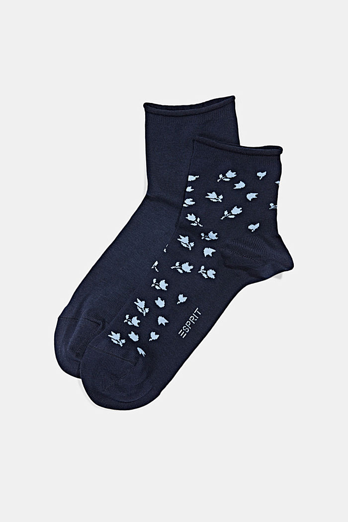 Pakke med 2 par korte sokker i økologisk bomuldsblanding, MARINE, overview