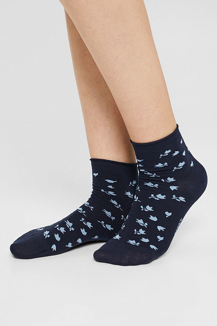 Pakke med 2 par korte sokker i økologisk bomuldsblanding, MARINE, detail image number 2