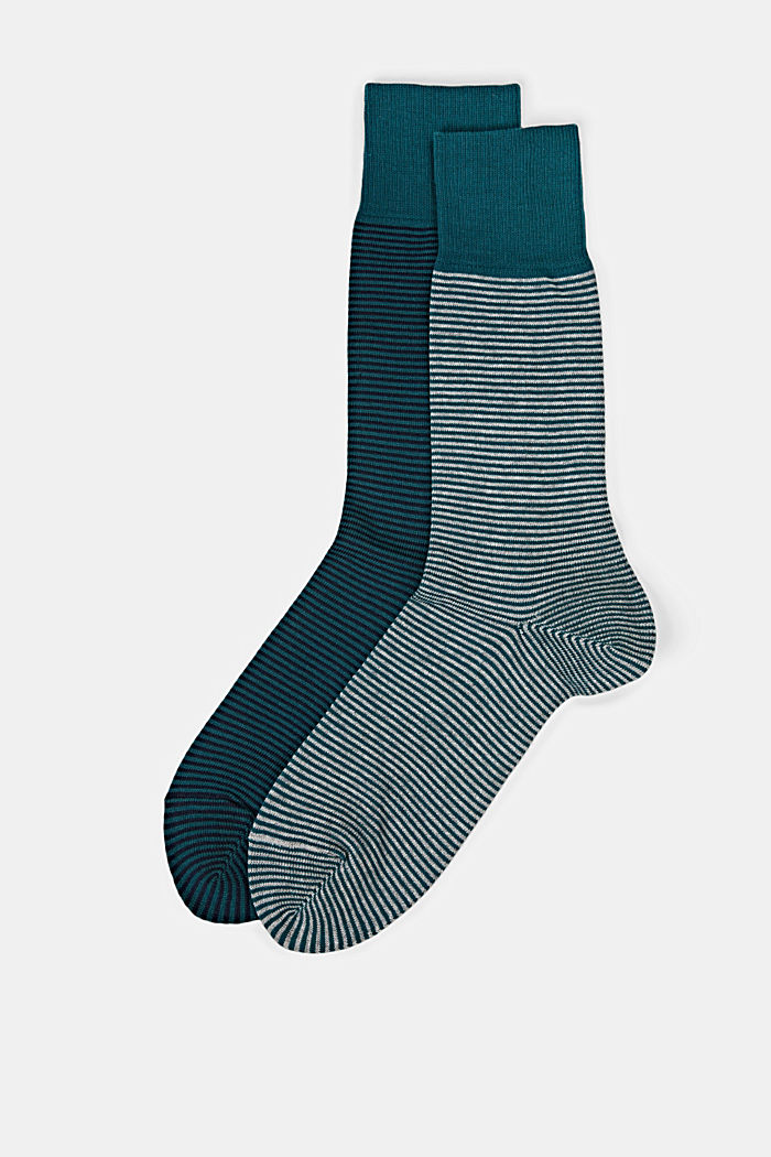 Lot de 2 paires de chaussettes à rayures horizontales en coton mélangé, TEAL GREEN, overview
