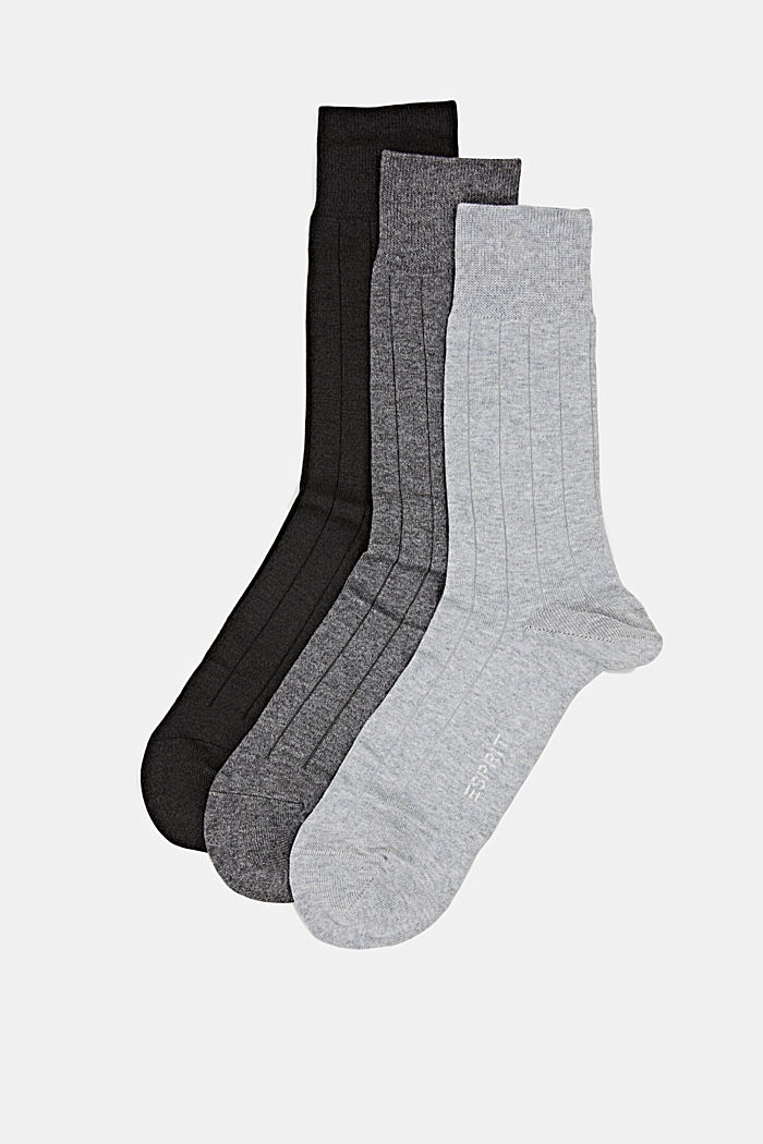 Set van 3 paar ribgebreide sokken in een geschenkbox, BLACK/GREY, overview