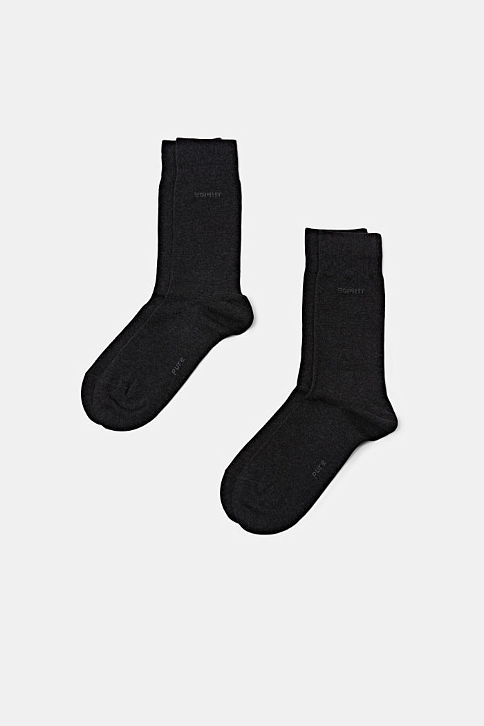 Double pack of blended cotton basic socks, ANTHRACITE MELANGE, detail image number 0