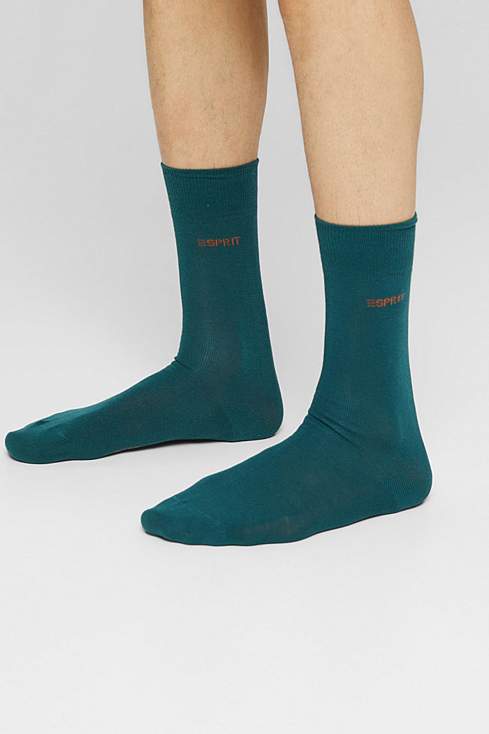 Basic ponožky ze směsi s bavlnou, 2 páry v balení, PETROL, detail image number 2