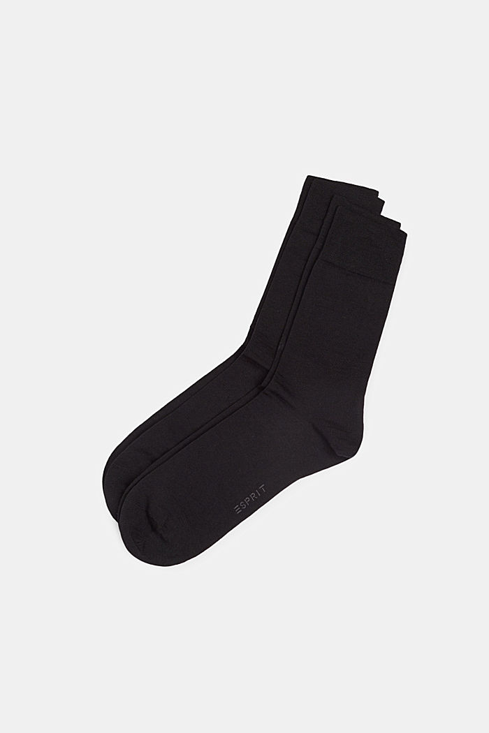 Double pack of fine knit socks with new wool, BLACK, detail image number 0