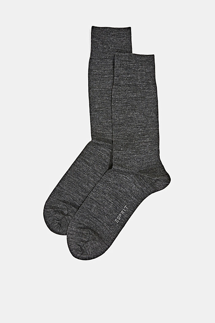 Confezione doppia di calze in maglia fine con lana vergine, ANTHRACITE MELANGE, detail image number 0