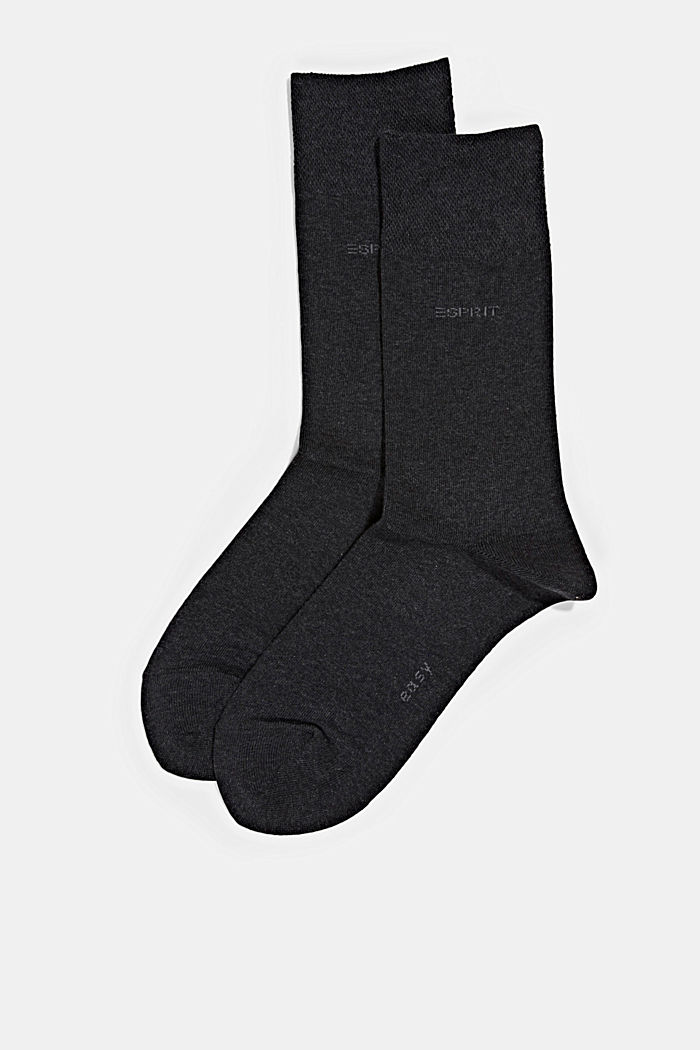 Pakke med 2 par sokker med blød kant, økologisk bomuldsblanding, ANTHRACITE MELANGE, detail image number 1