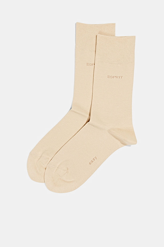 Set van twee paar sokken met zachte band, mix van biologisch katoen, CREAM, detail image number 2