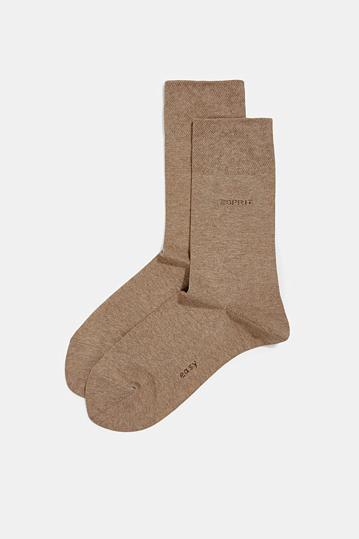 Double pack of socks with soft cuffs, blended organic cotton, NUTMEG MELANGE, detail image number 2