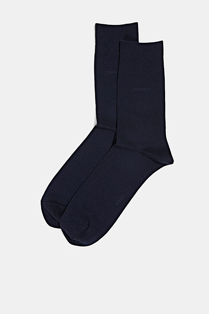 Pakke med 2 par sokker med blød kant, økologisk bomuldsblanding, MARINE, detail image number 1