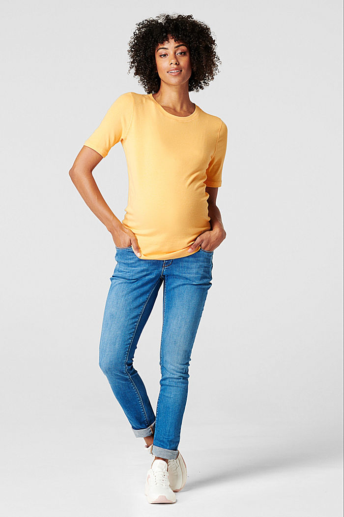 Stretch top with organic cotton, DUSTY YELLOW, overview