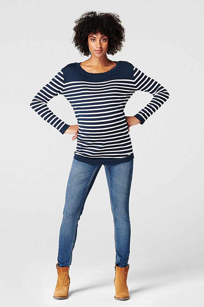 Fine knit jumper in 100% cotton, NIGHT BLUE, overview