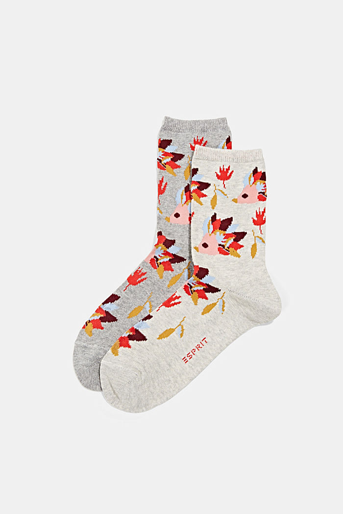 Pakke med 2 par sokker i økologisk bomuldsblanding, GREY/BEIGE, overview