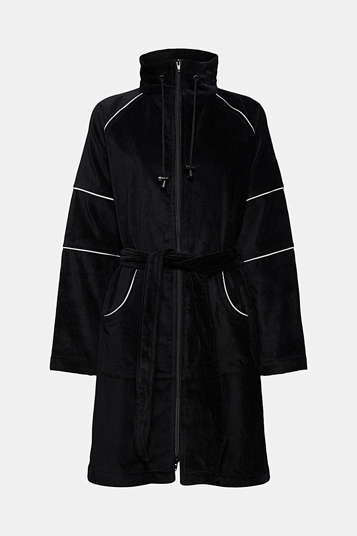 Velour bathrobe, zip-fastening, BLACK, detail image number 4