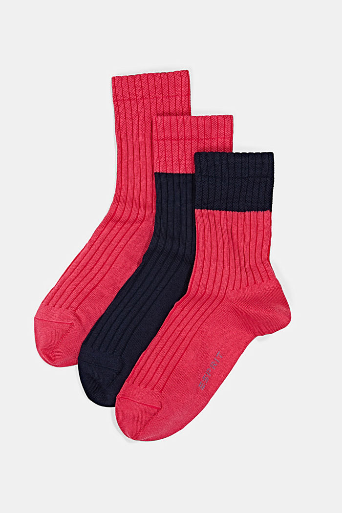 S vlnou: žebrované ponožky, 3 páry v balení, PINK/BLACK, detail image number 0