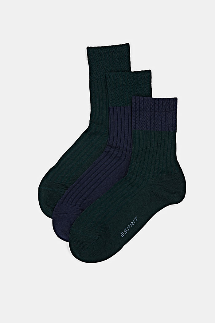 S vlnou: žebrované ponožky, 3 páry v balení, NAVY/PINE, overview