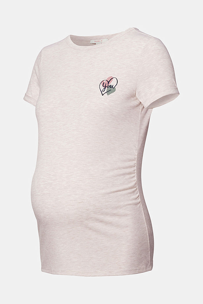 Melanżowa koszulka z nadrukiem i haftem, OATMEAL MELANGE, overview