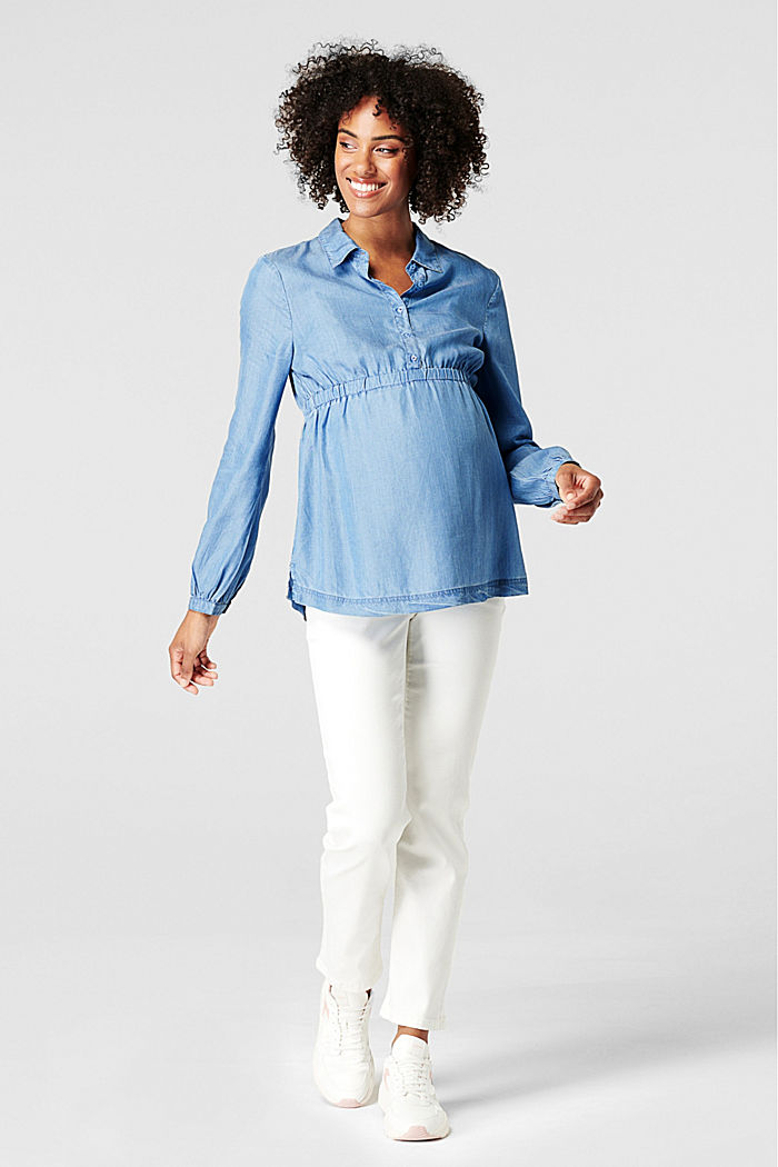 Made of TENCEL™: chambray blouse with an elasticated waistband