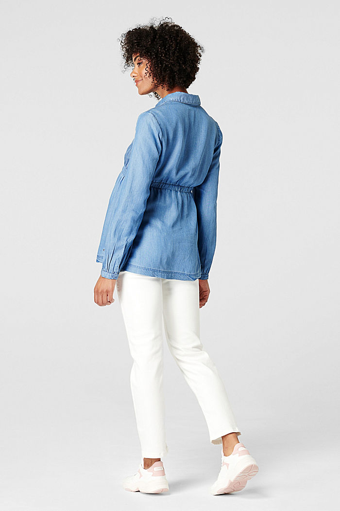 Made of TENCEL™: chambray blouse with an elasticated waistband, MEDIUM WASHED, detail image number 2