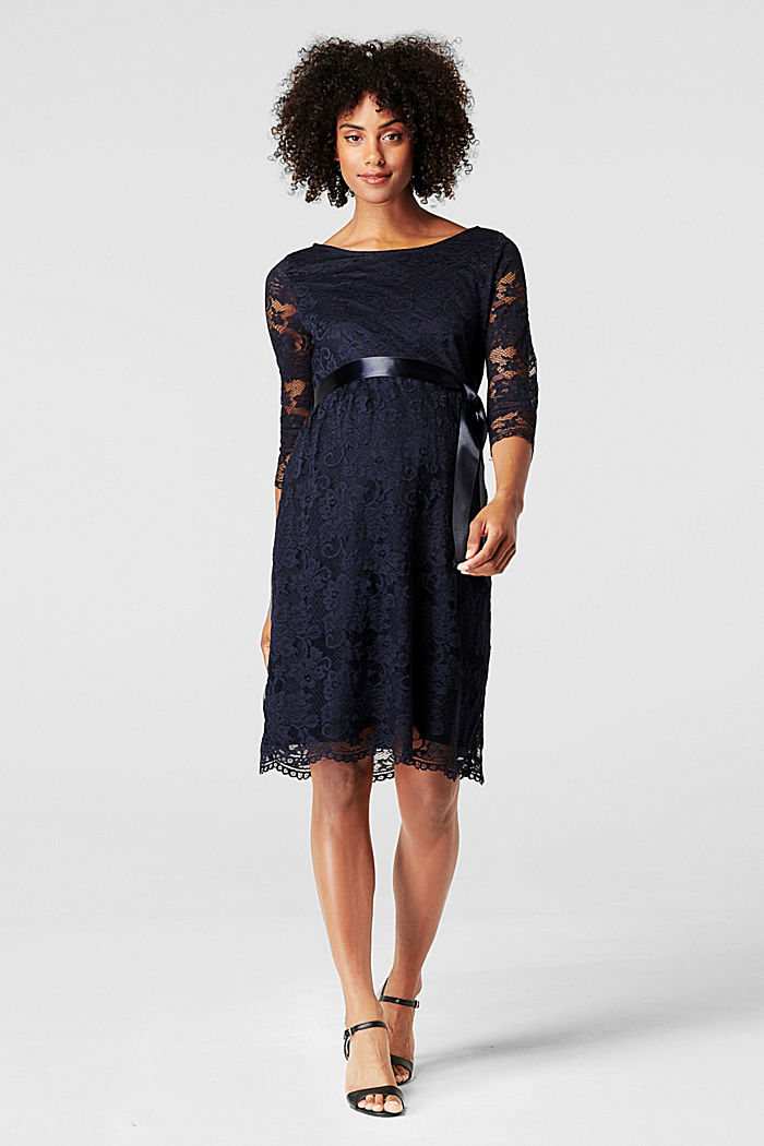 Floral lace dress with stretch, NIGHT SKY BLUE, overview