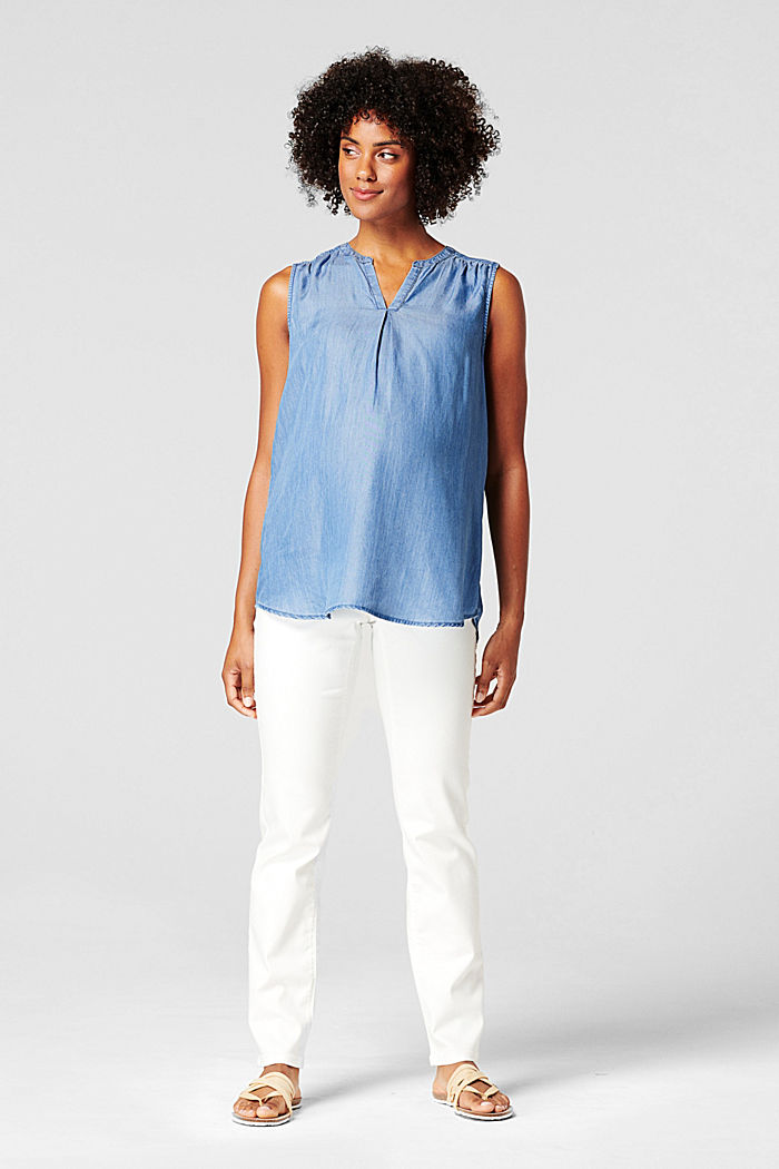 Made of TENCEL™: airy top in a denim look, BLUE MEDIUM WASHED, detail image number 0