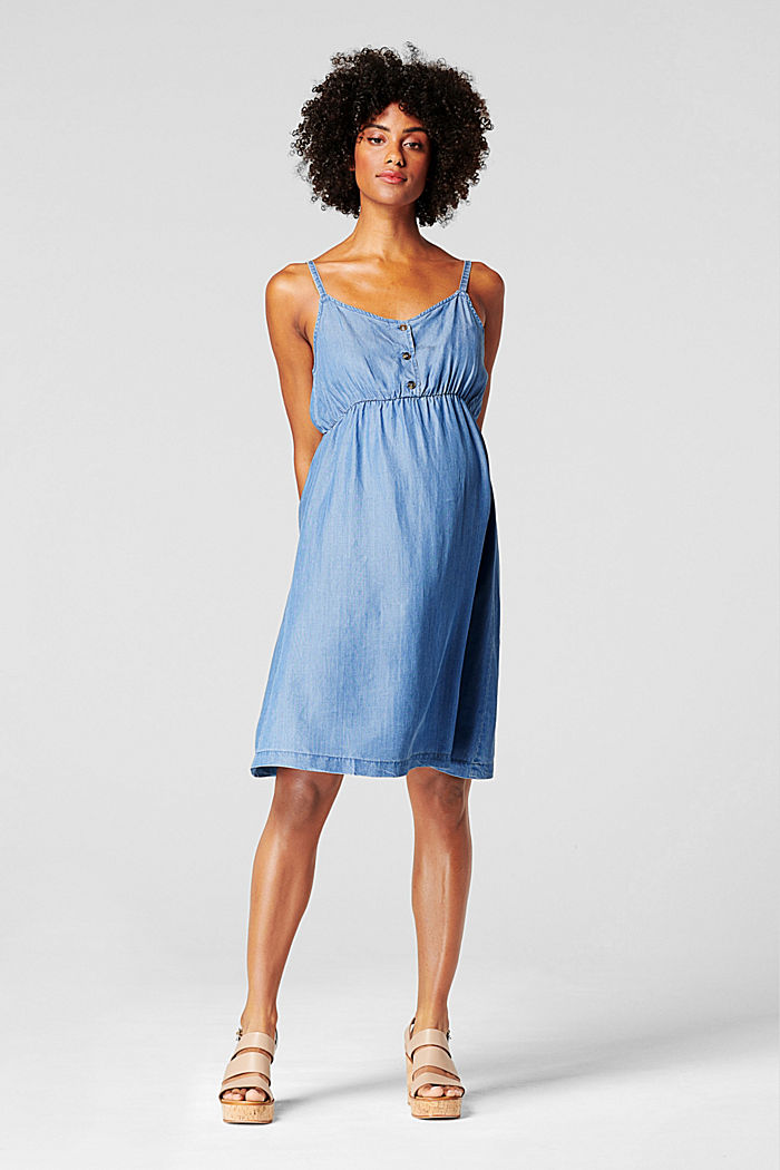 Aus TENCEL™: luftiges Kleid im Denim-Look, BLUE MEDIUM WASHED, detail image number 0