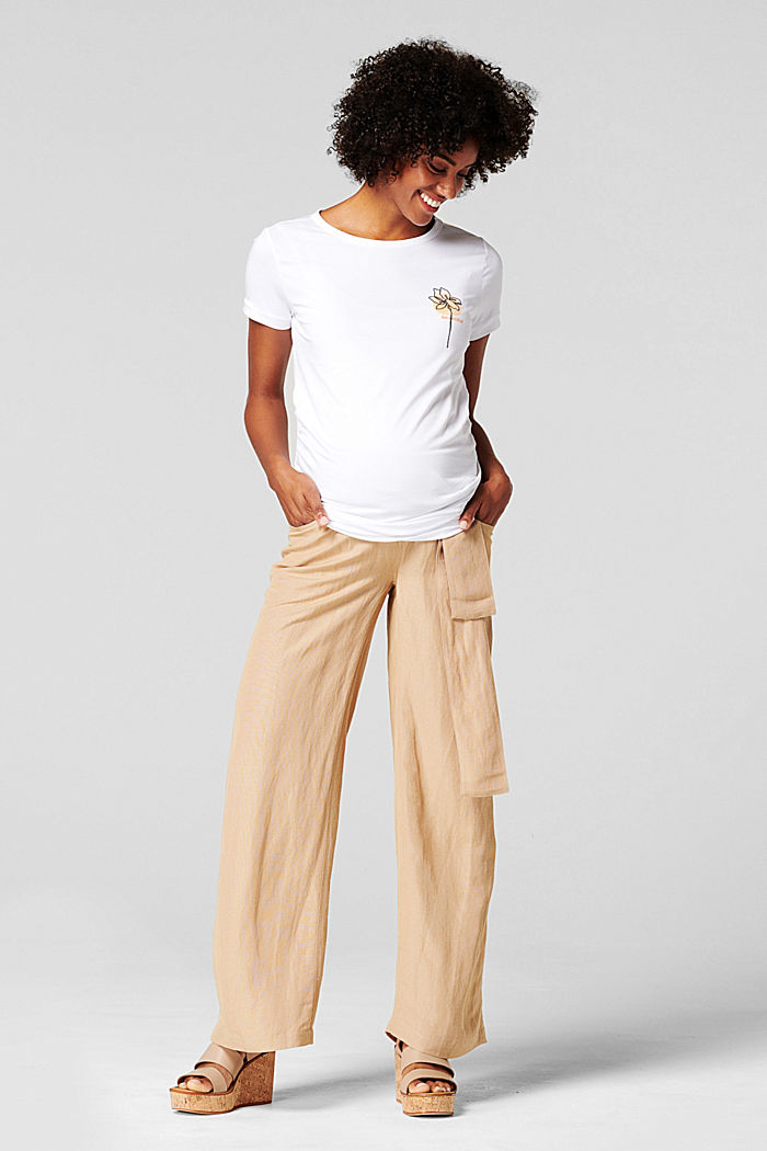 In misto lino: pantaloni con fascia premaman, SAND, overview