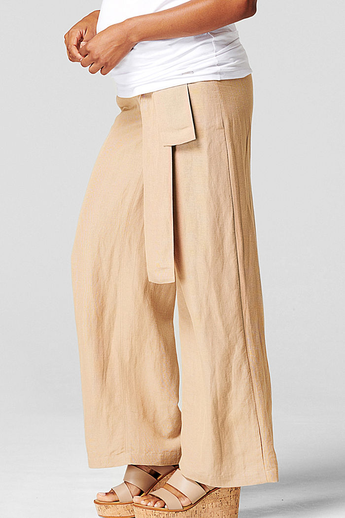 Ze směsi se lnem: kalhoty s pasem pod bříškem, SAND, detail image number 3