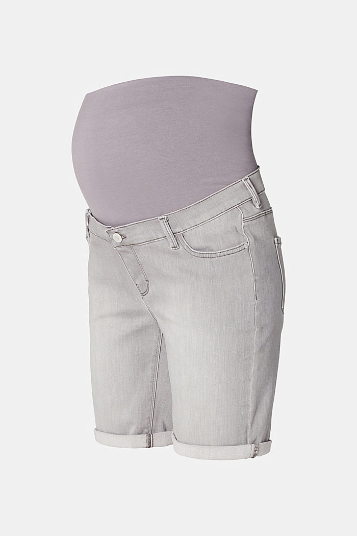 Shorts in denim con fascia premaman, GREY DENIM, overview