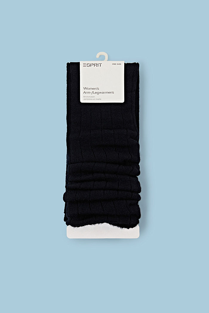 Wool blend: rib knit leg warmers, DARK NAVY, detail image number 0