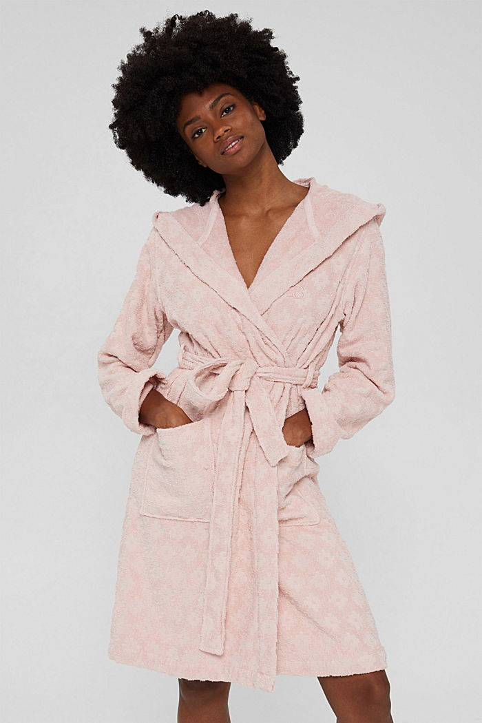 Patterned bathrobe, 100% organic cotton, ROSE, detail image number 1