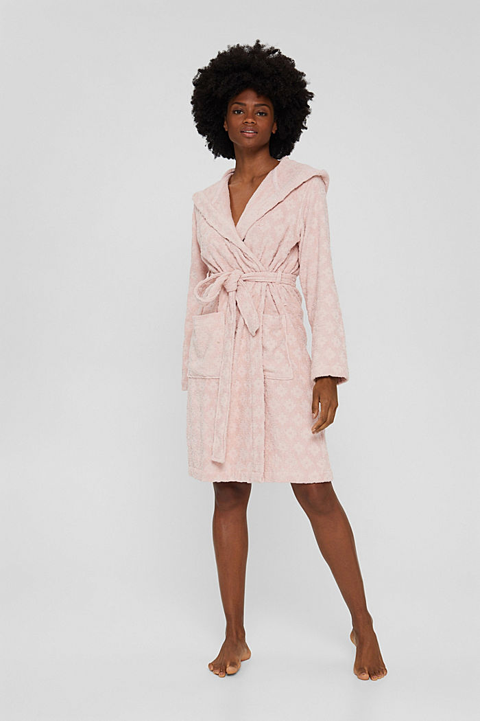 Patterned bathrobe, 100% organic cotton, ROSE, detail image number 0