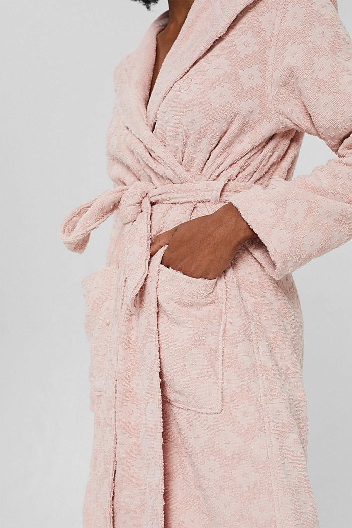 Patterned bathrobe, 100% organic cotton, ROSE, detail image number 3