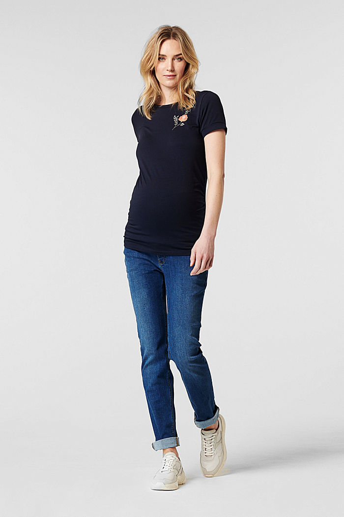 T-shirt with a floral print, stretch organic cotton