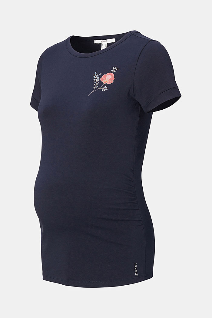 T-Shirt mit Blumen-Print, Bio-Baumwolle/Stretch, NIGHT SKY BLUE, overview