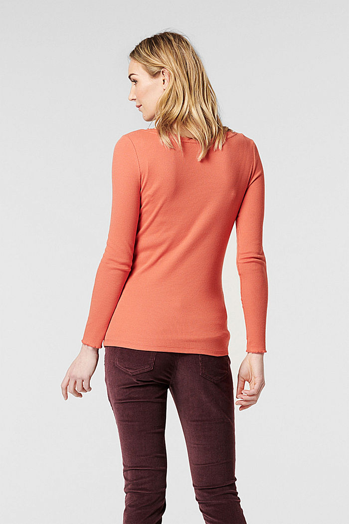 Ribbed long sleeve top made of organic cotton with stretch, SALMON, detail image number 1