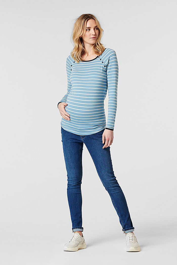 Nursing-friendly long sleeve top made of organic cotton, SHADOW BLUE, detail image number 0