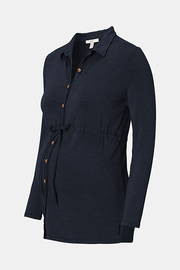 Langærmet shirt med krave, LENZING™ ECOVERO™, NIGHT SKY BLUE, overview
